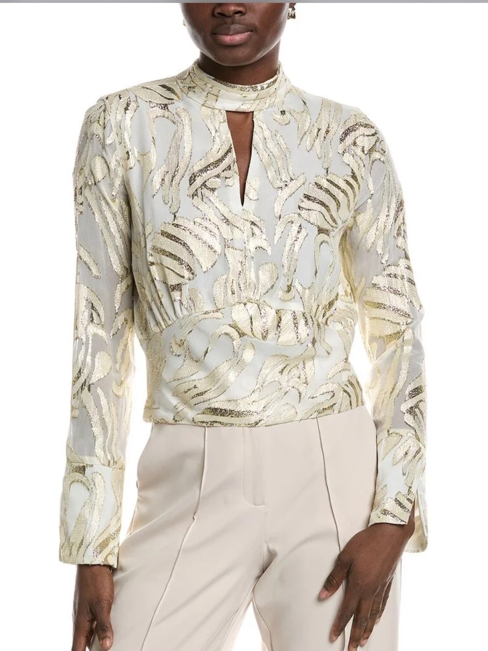 Parker Cream and Gold Cropped Long Sleeve Top Size XXL